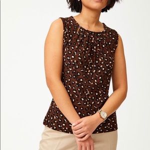Coffee Leopard Gathered-Neck Cutout Sleeveless Top